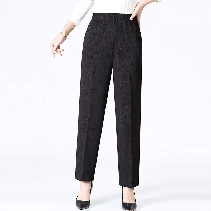 6XL 7XL 8XL Middle-aged Elderly Women\'s Trousers Spring Autumn Elastic High Waist Straight Pants Mother Winter Warm Fleece Pants