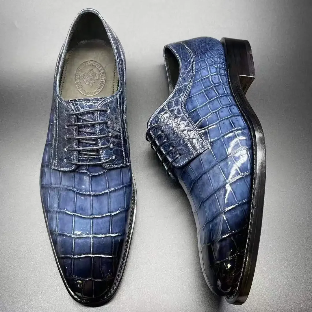 chue  men fromal men crocodile shoes  blue male