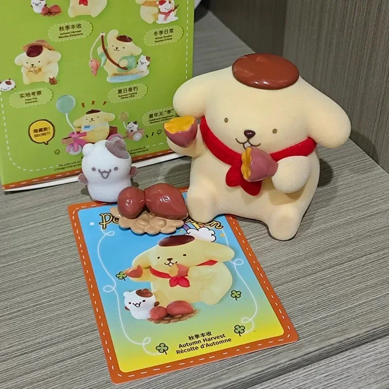 Sanrio Childhood Four Seasons Series Blind Box Flocking Action Figure Pudding Dog Surprise Box Model Ornament Collect Gift Toys