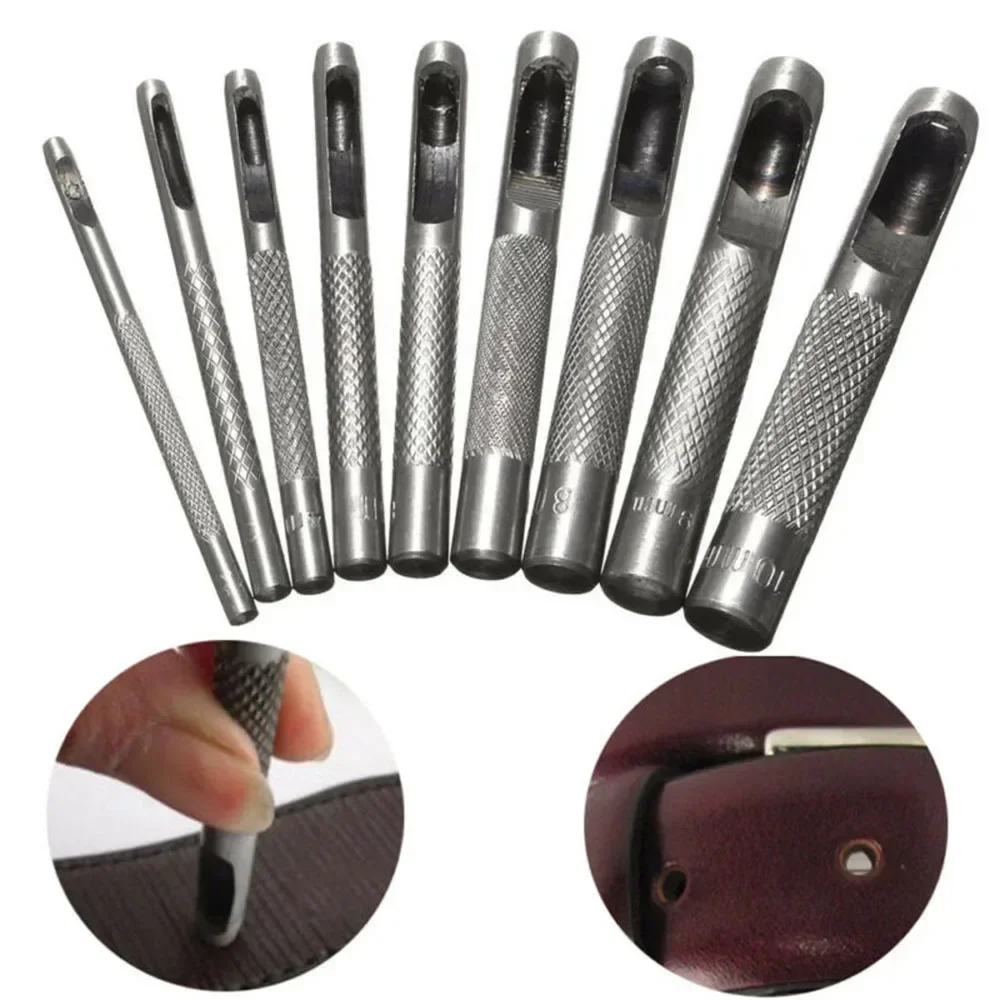 

9pcs 2.5 /3 /4 /5 /6 /7 /8 /9 /10mm Heavy-Duty Hollow Leather Hole Gasket Punch Set Cutter Belt Wad Puncher Kit