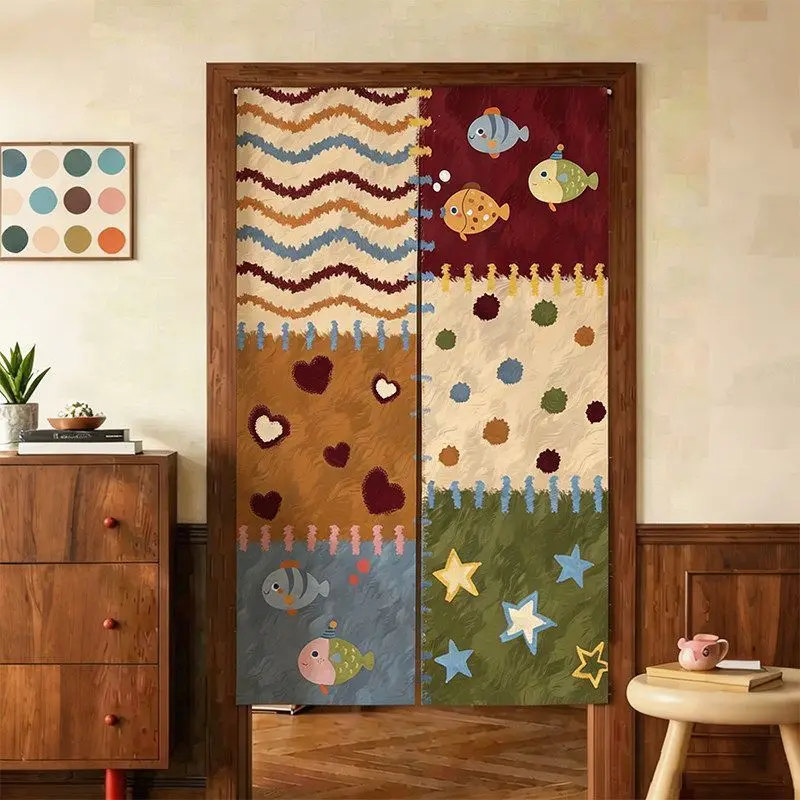 Dopamine Cartoon Small Fish Door Curtain, No Punching Fabric Partition Curtain, Kitchen Cover, Privacy Decoration Door Curtain