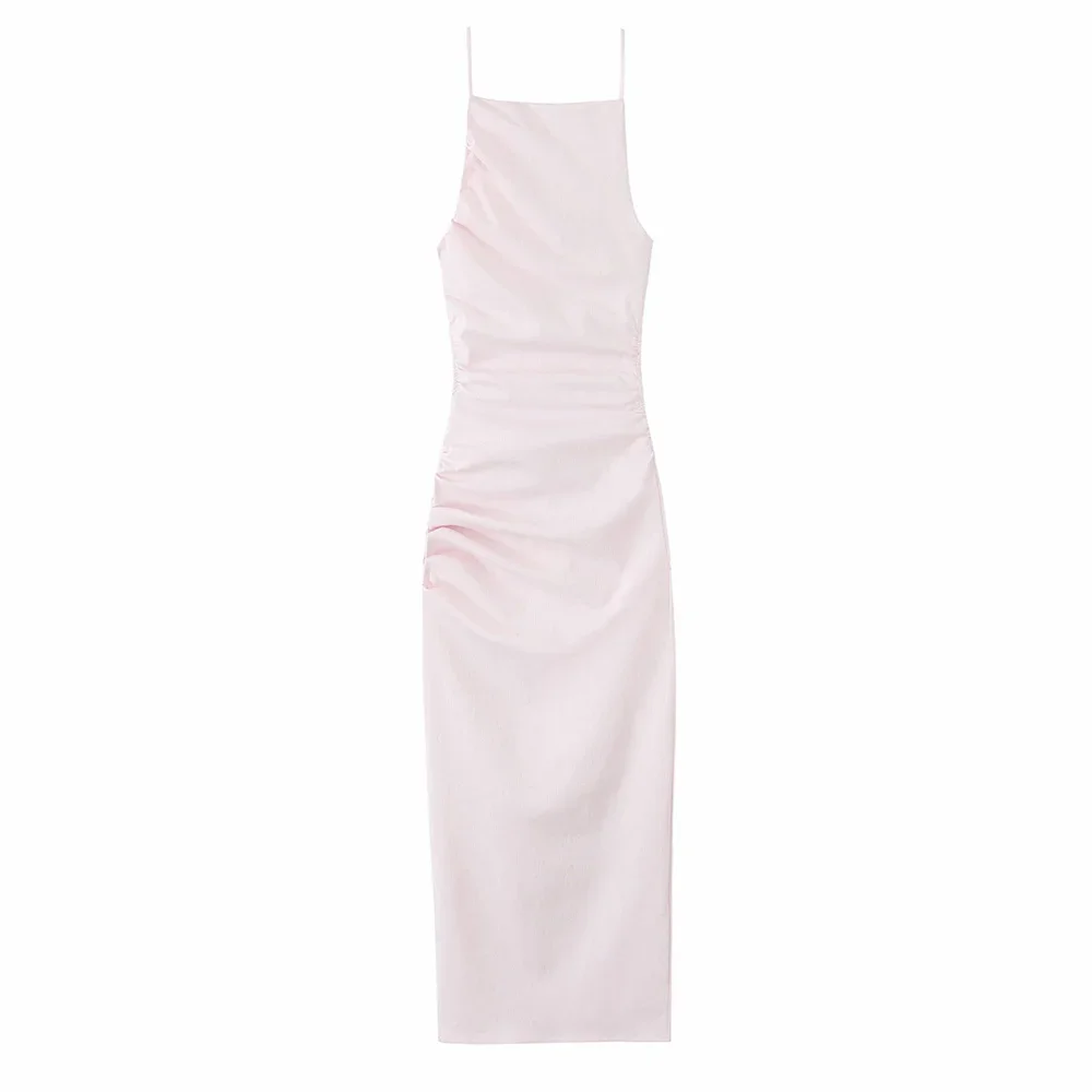 

LIBIELIY LIBIELIY Women's Wrinkle Decorative Elastic Dress Zipper Decorative Long Dress Spring/Summer New Women's Wear