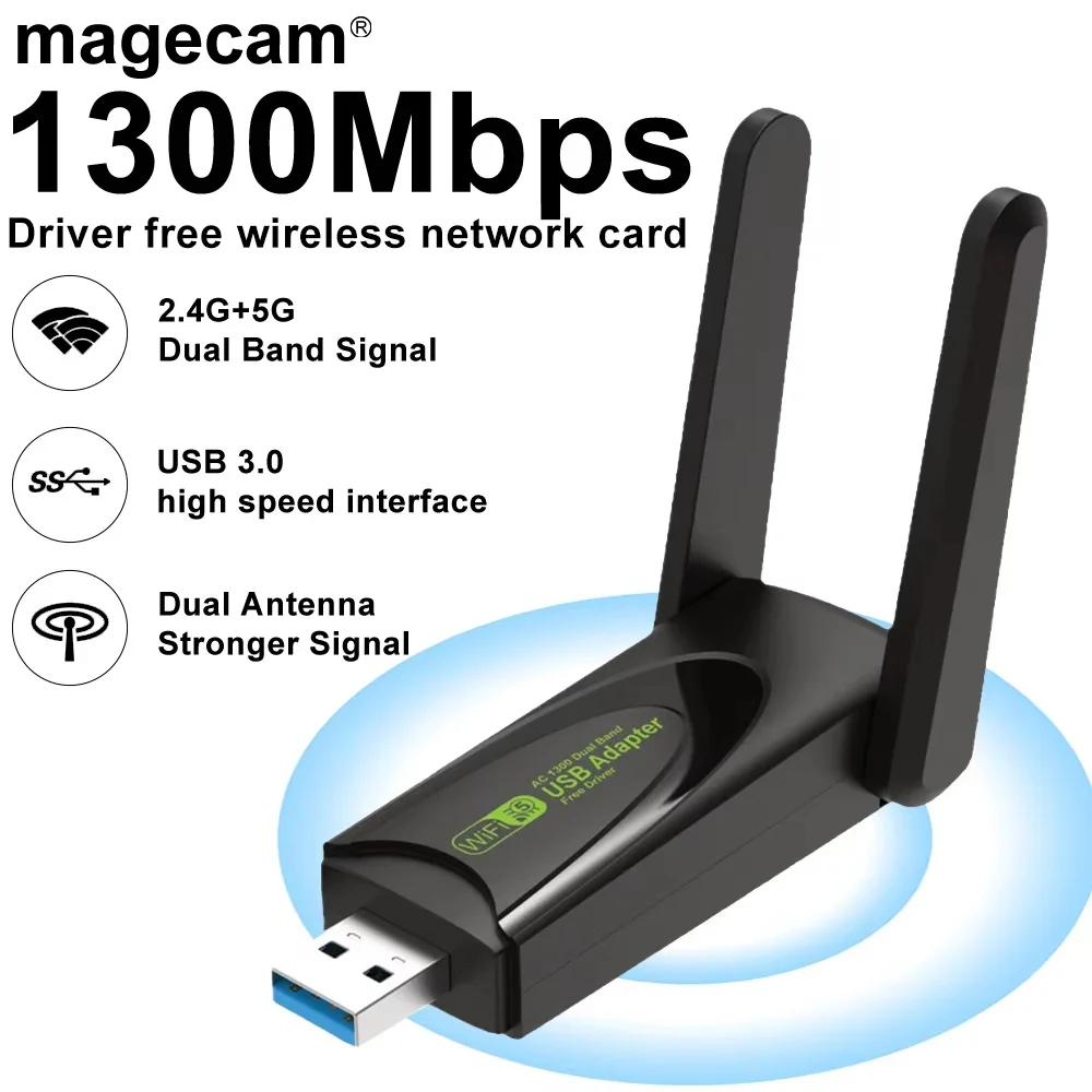

Magecam 1300Mbps WiFi5 USB Adapter 802.11AX Dual Band 2.4G/5GHz Wireless WiFi Dongle Network Card RE1205 Support Win10/11 PC