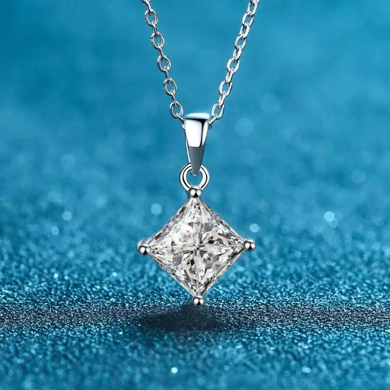 JoiasHome 1CT Princess Cut Moissanit-Halskette S925 Sterling Silber Funkelnder Anhänger für Frauen Luxus-Edelschmuck – Detail 5