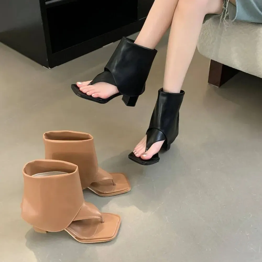

Heels Ladies Modern Sandals Booties Shoes Fashion Square Toe Female Slip on Footwear Open Toe Women Ankle Boots Shoes Flip Flops