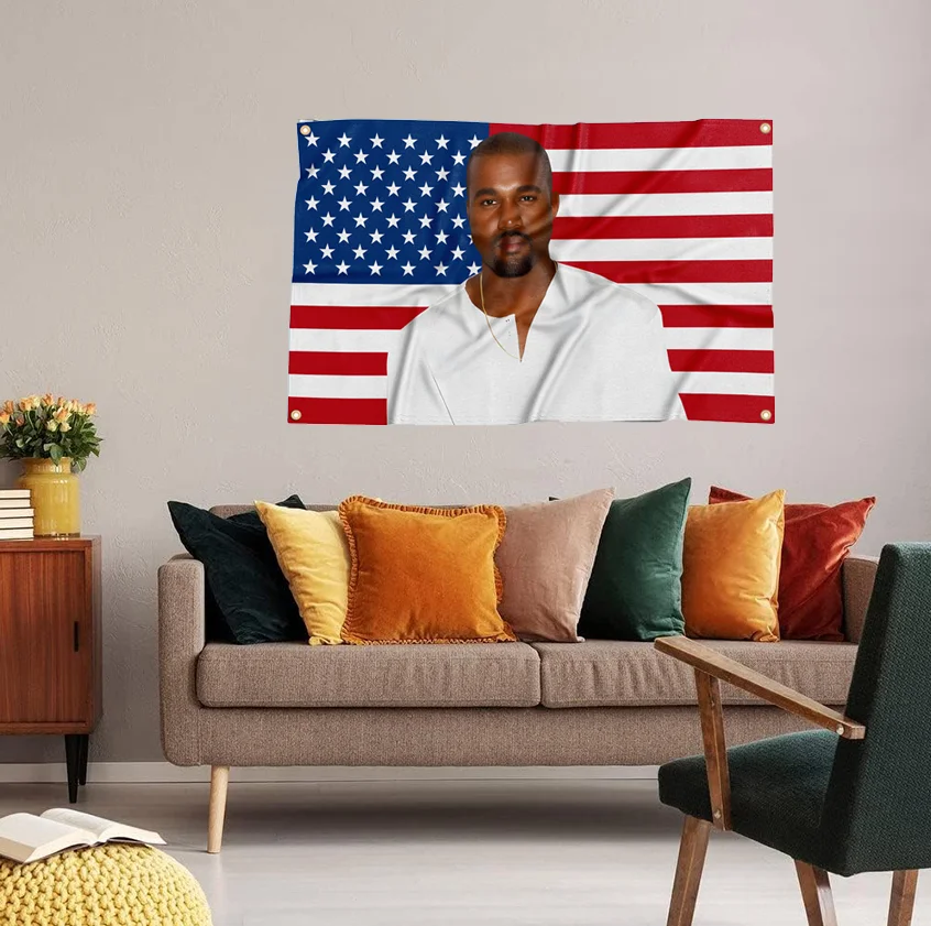 American Flag Rapper Singer Kanye Tapestry Funny Poster Banner 3X5FT For Decoration Bedroom Dorm Wall With Four Brass Grommets