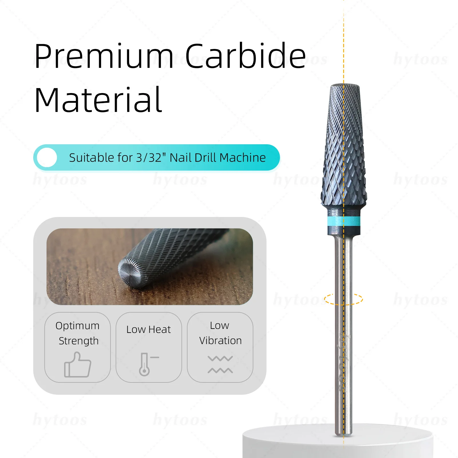 HYTOOS Safety 5 in 1 Pro Nail Drill Bits DLC/Titanium Carbide Tapered Nail Bit for Gel Removal File Drills Accessories Tools