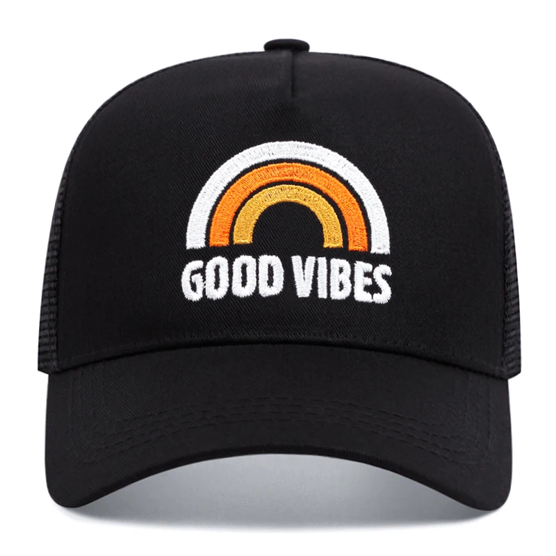 GOOD Vibes Women Men Printing  Baseball Cap Hip Hop Mesh Cap Outdoors Sunshade Breathable Trucker Hat
