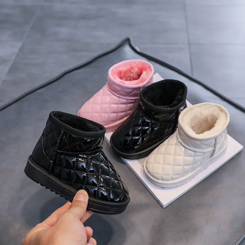 Kids Winter Thickened Waterproof Shiny Warm Cotton Boots Girl Boy Non-Slip Soft Snow Boots Children Outdoor Casual High-Top Shoe