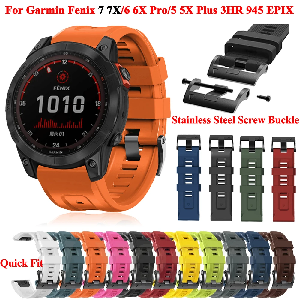 26 22mm Official Screw Buckle Watchband Strap For Garmin Fenix 7 7X 6 6X Pro 5 5X 935 MARQ EPIX Gen 2 Silicone Easyfit Wristband