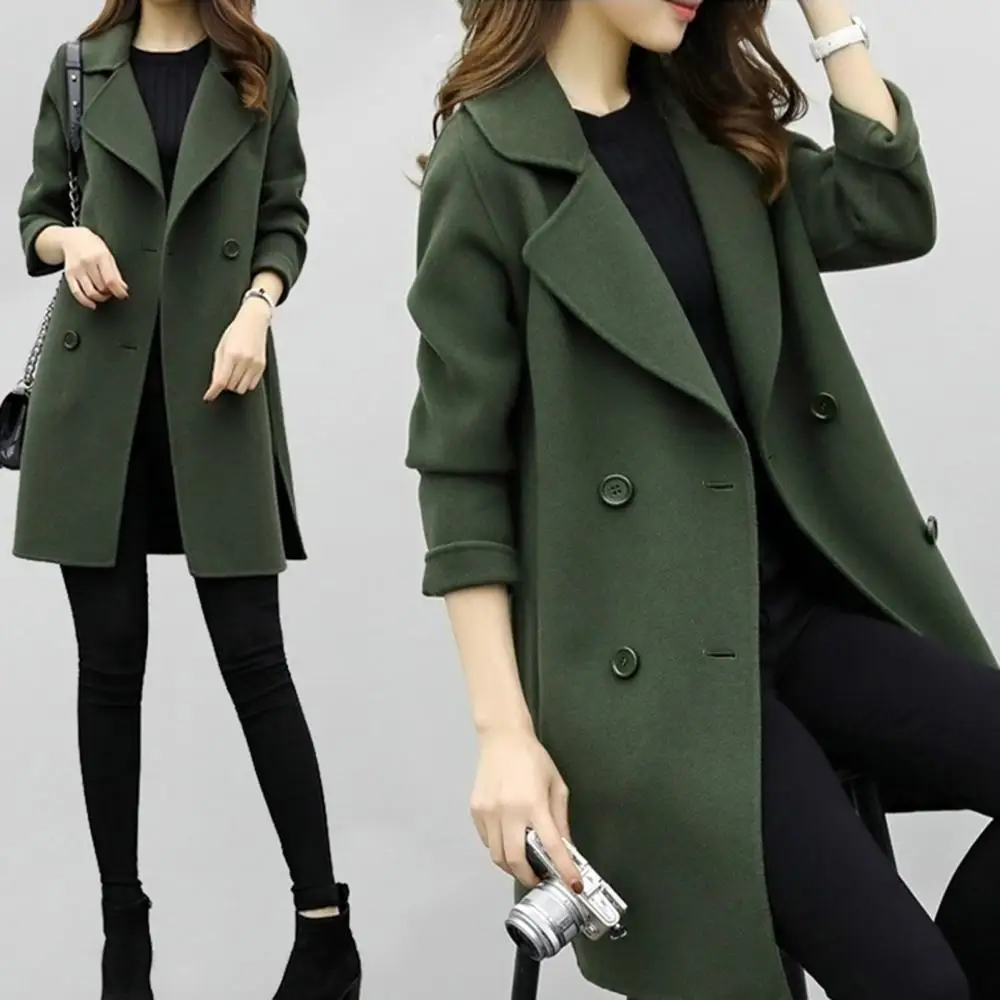 2023 Autumn and Winter Temperament Women\'s Woolen Coat Women\'s Slim Fit Mid length Woolen Coat