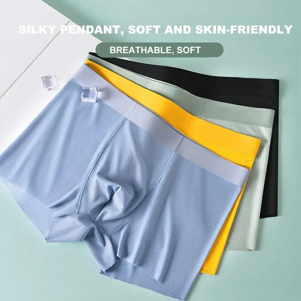 

Ice Silk Men's Cooling Boxer Briefs Breathable Seamless Underwear Anti-Bacterial High Elasticity Soft Thin Summer Daily Wear