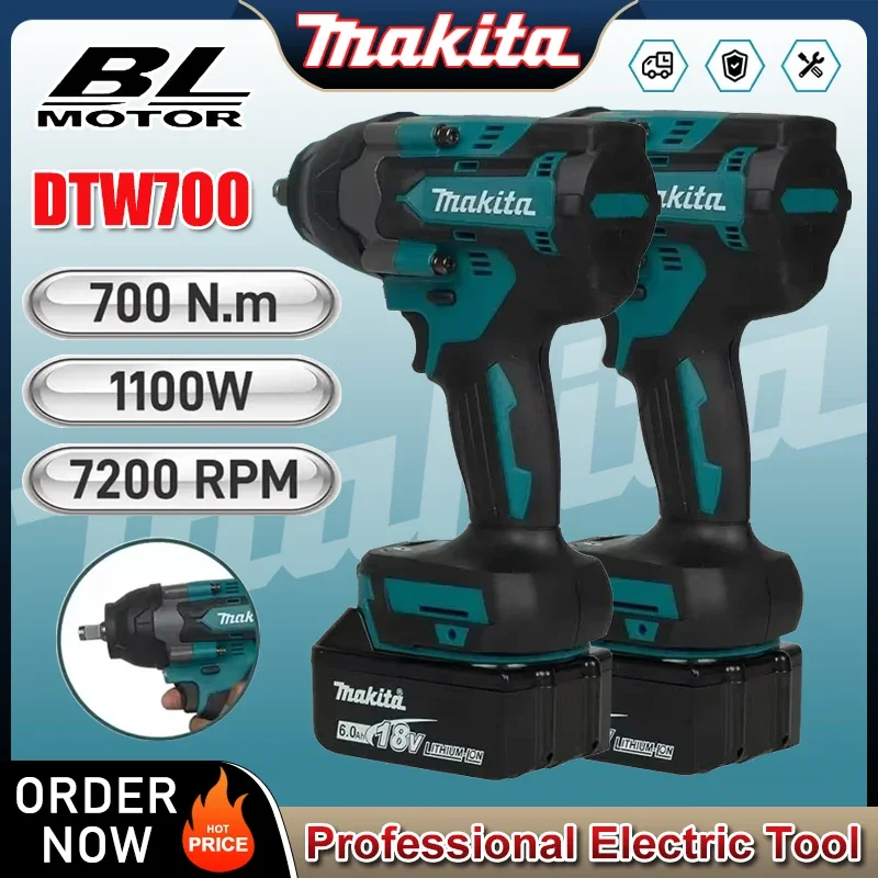 

Makita DTW700 Brushless Electric Wrench High Torque 18V Cordless Drill Screwdriver Rechargeable Electric Tools Torque Wrench