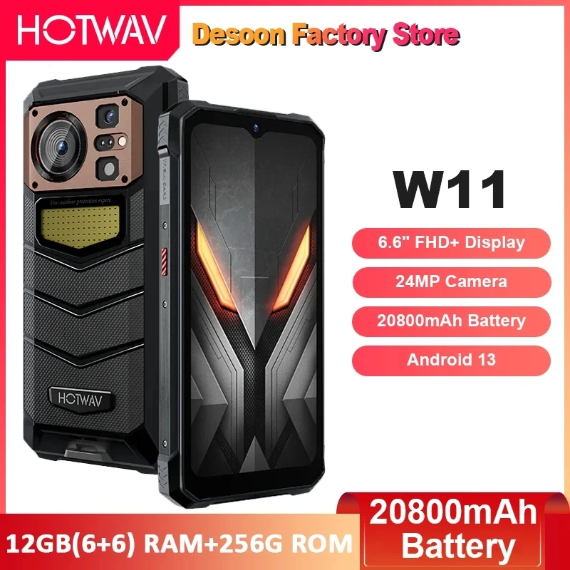 Hotwav W11 Robuuste Telefoon 6.6 ''Fhd + Smartphone Android 13 Octa-Core 20800Mah Batterij 12Gb (6 6) Ram 256G Rom 24mp Camera Mobiel Ph