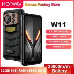 HOTWAV W11 Rugged Phone 6.6'' FHD+ Smartphone Android 13 Octa-Core 20800mAh Battery 12GB(6+6) RAM+256G ROM 24MP Camera Mobile Ph