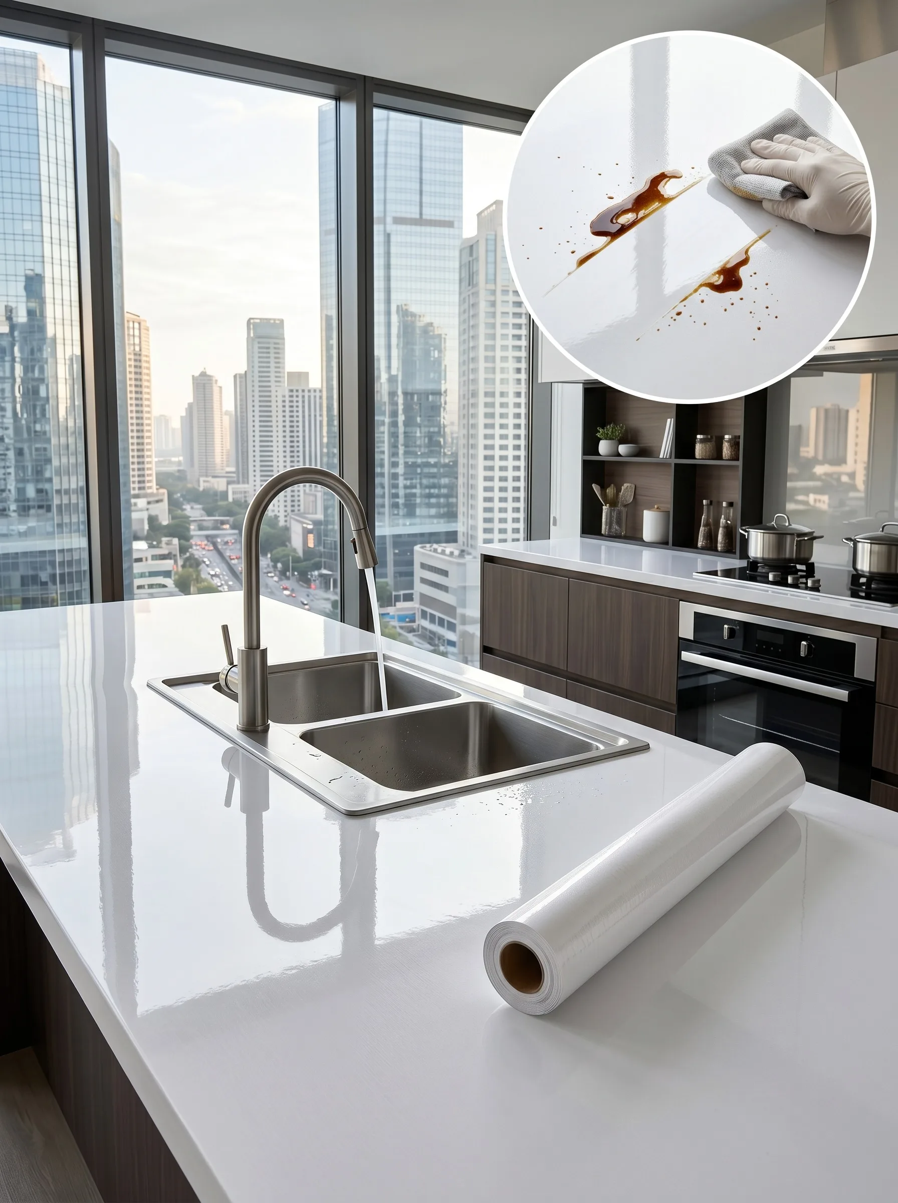 Pearl White PVC Peel Stick Waterproof Self Adhesive Decor Film Kitchen Cabinet Wardrobe Desk DIY Furniture Renovation Sticker