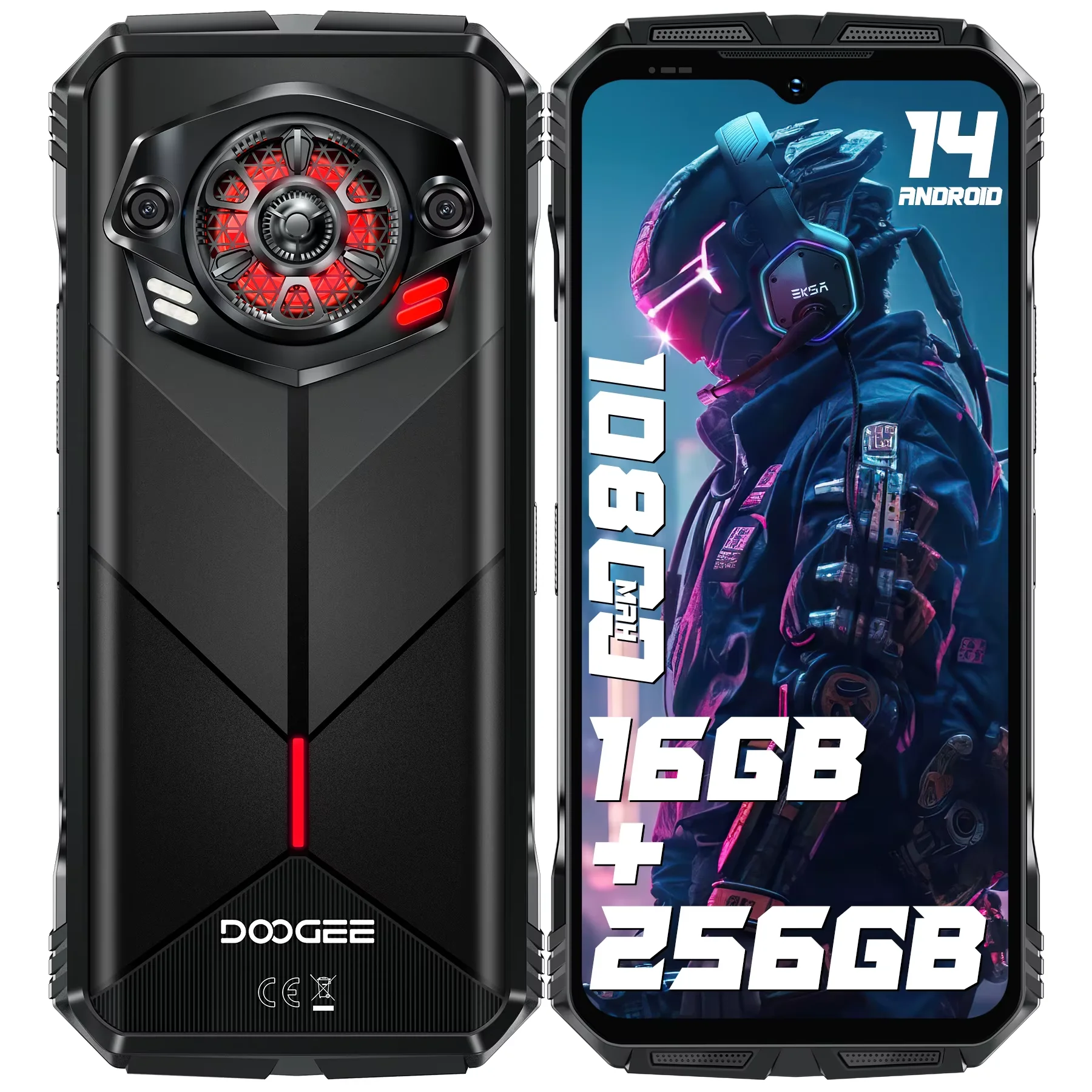 DOOGEE S Punk Android 14 6.58" FHD+ IPS Waterdrop Screen 16GB RAM 256GB ROM AI Double Camera (50MP+2MP) 16MP Front Camera