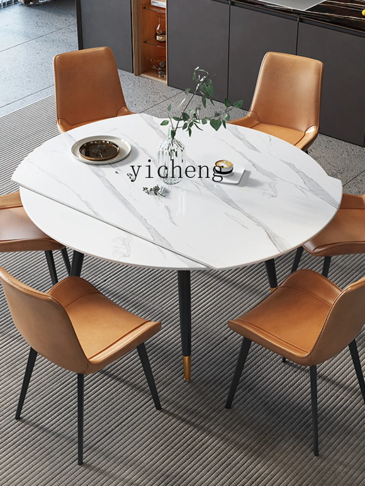 YY Retractable Stone Plate Dining Tables and Chairs Set Modern Simple Home Small Apartment