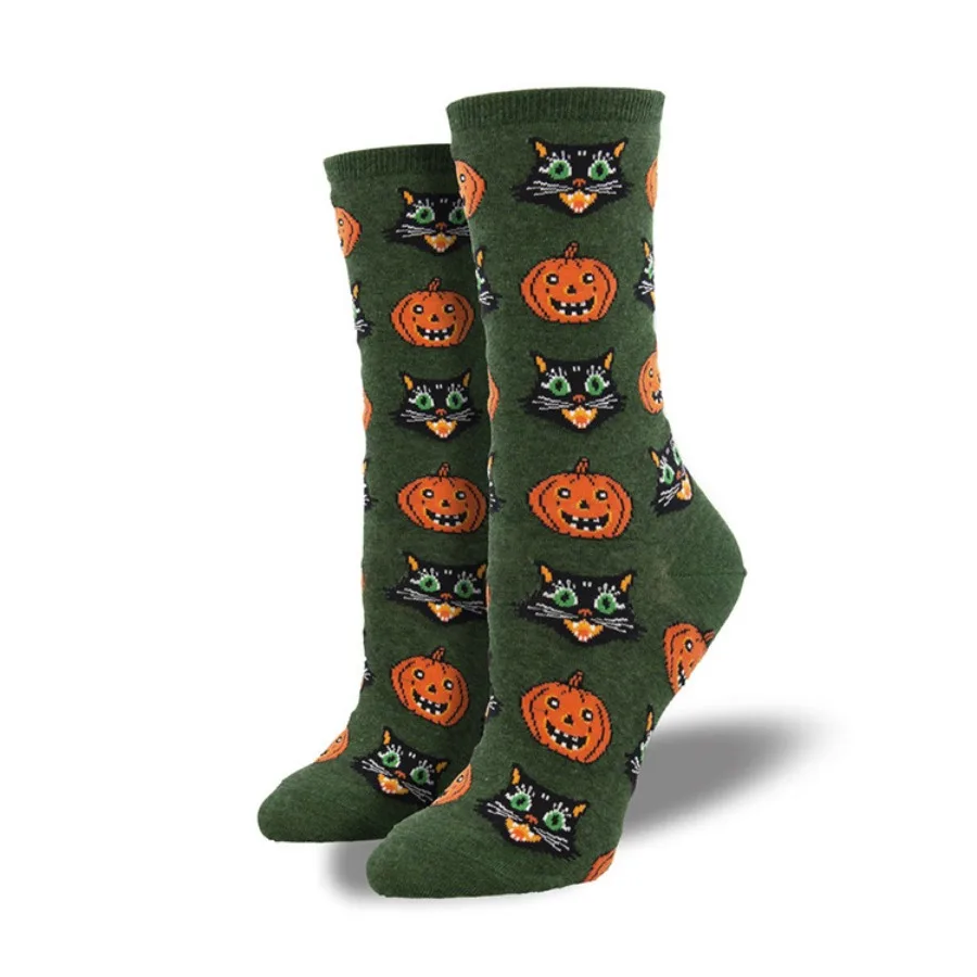 1  pair Creative and quirky pumpkin witches, owls trendy socks for male and female couples. Mid length socks for Halloween