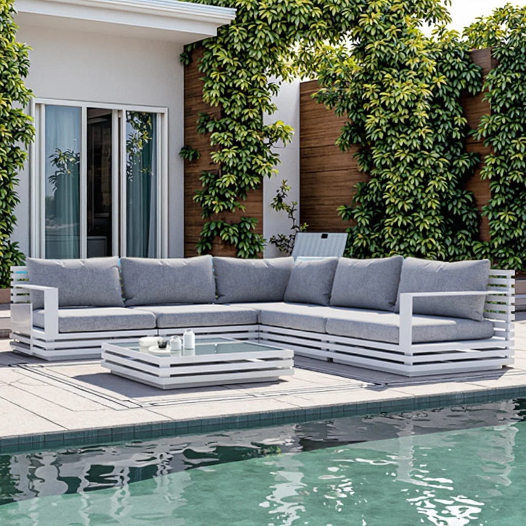 & Customized Modern Luxury ArmSofa Chair Hotel Villas Garden Aluminum Sofa Set