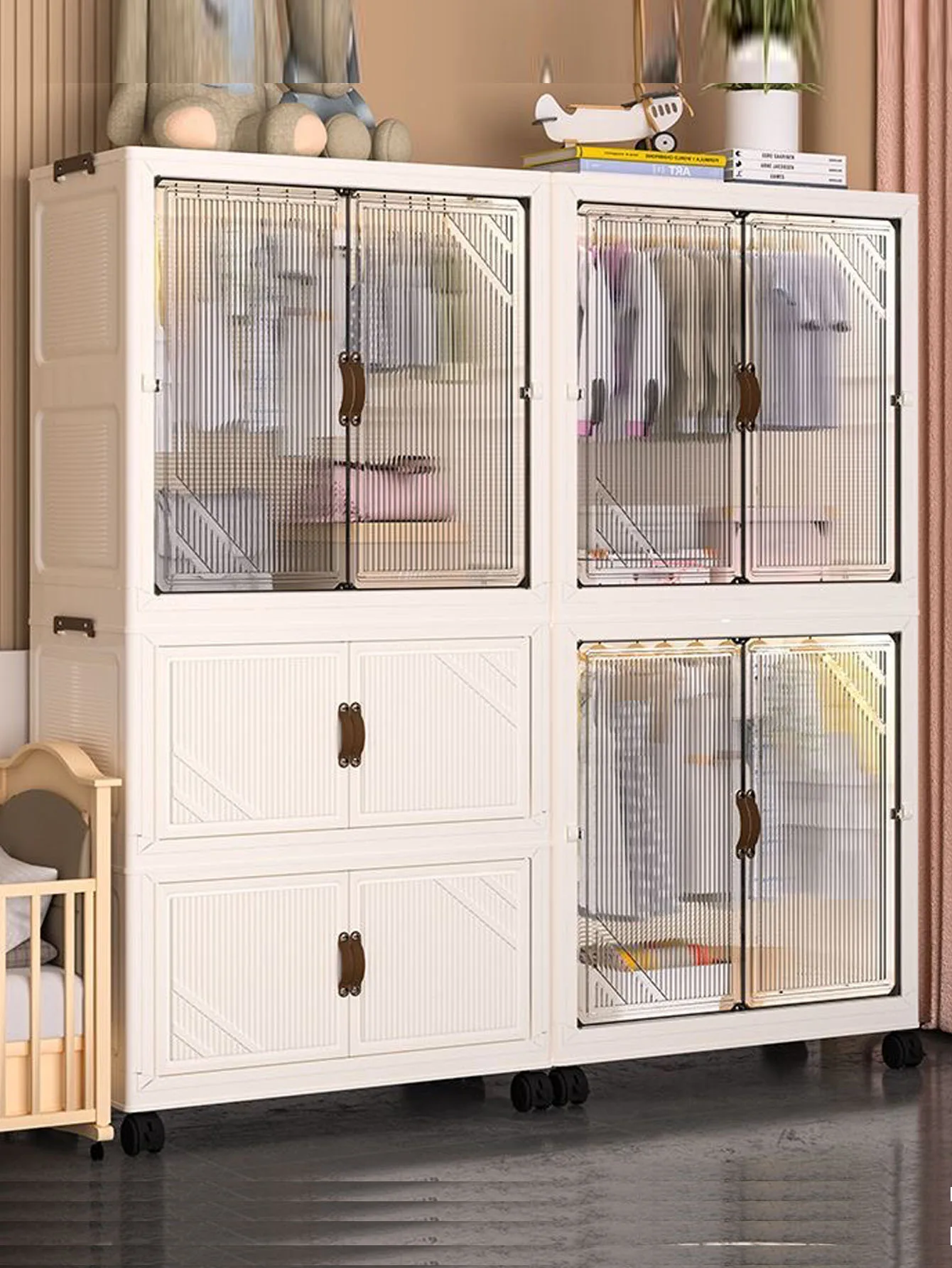 ベビーワードローブ-折りたたみ式-設置不要-多層プラスチック収納キャビネット-ホームベッドルーム収納キャビネット-ベビーシンプル