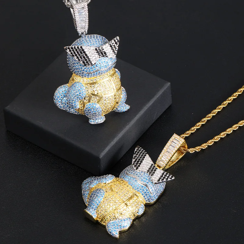 

Pokemon Jenny Turtle Necklace Pokémon Cartoon Diamond Turtle Pendant Necklace Hip Hop Accessories for Men and Women