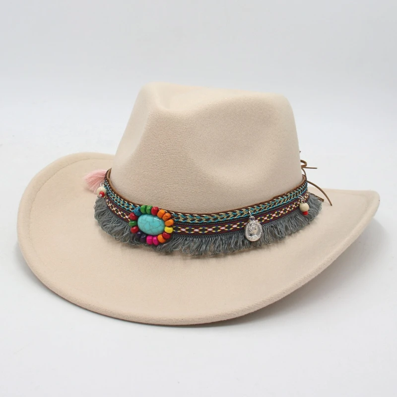 

Retro Western Cowboy Hat for Kids Adults Ethnic Style Felt Fedora with Curved Brim Parent-Child Matching Party & Performance Hat