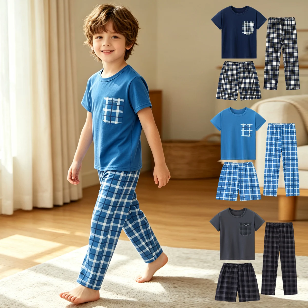 3-Pcs Spring/Summer Children's Set Short Sleeved Pajamas Shorts Moisture Absorbing And Comfortable Casual Pants Fashionable Home