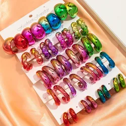 Vintage 4pair/set Metallic Color Acrylic Circle Hoop Earrings for Women New Twist C-Shape Round Huggies Earring Y2K Jewelry Gift