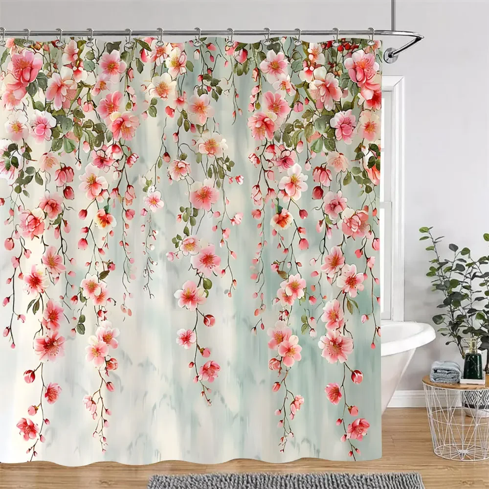 Watercolour Floral Print Shower Curtain Gorgeous Floral Rustic Flower Polyester Fabric Shower Curtains Bathroom Decor with Hooks