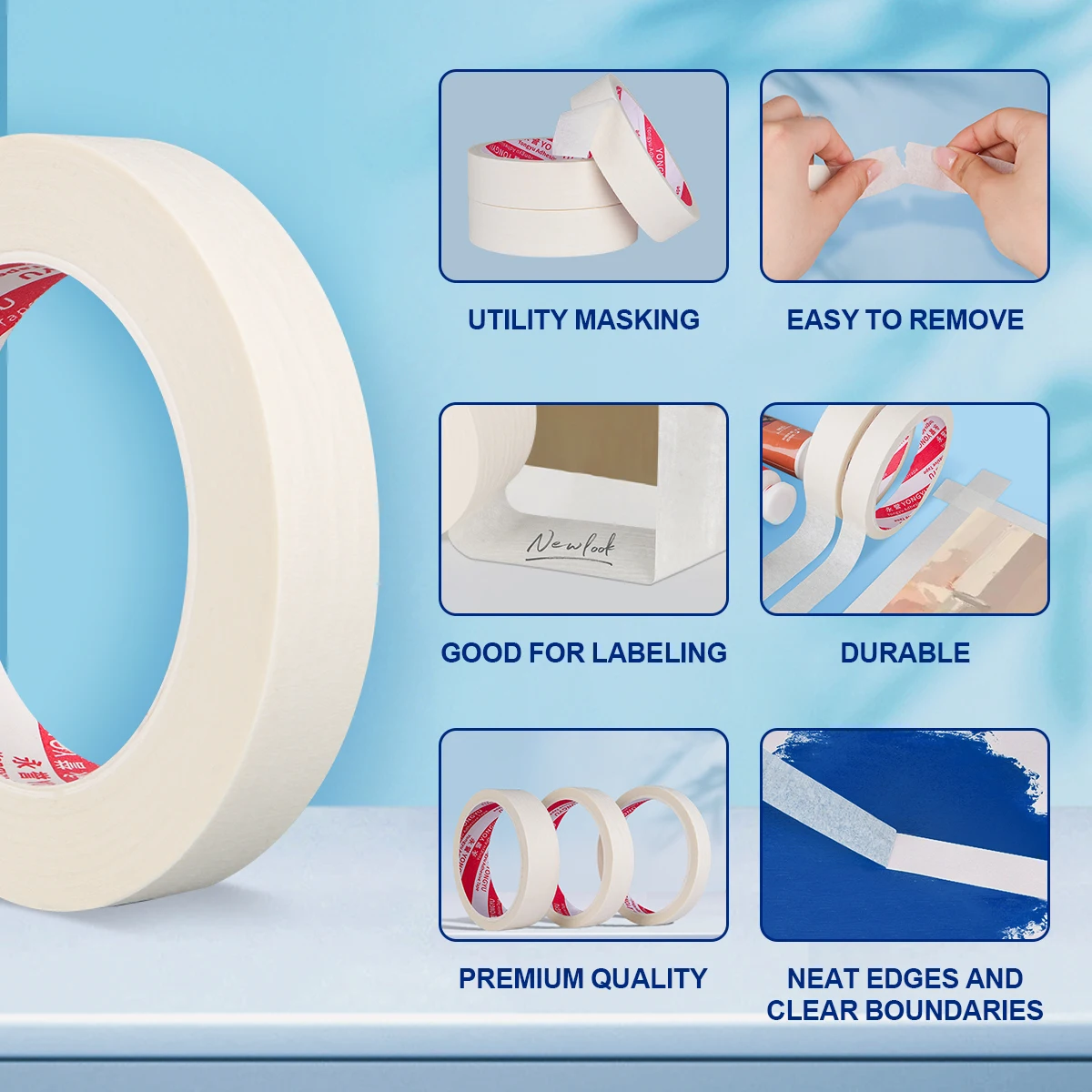 White Painter Tape: 15/50M of Masking Tape with Adhesive Backing, Ideal for Home, Office, School, DIY Art, Crafts