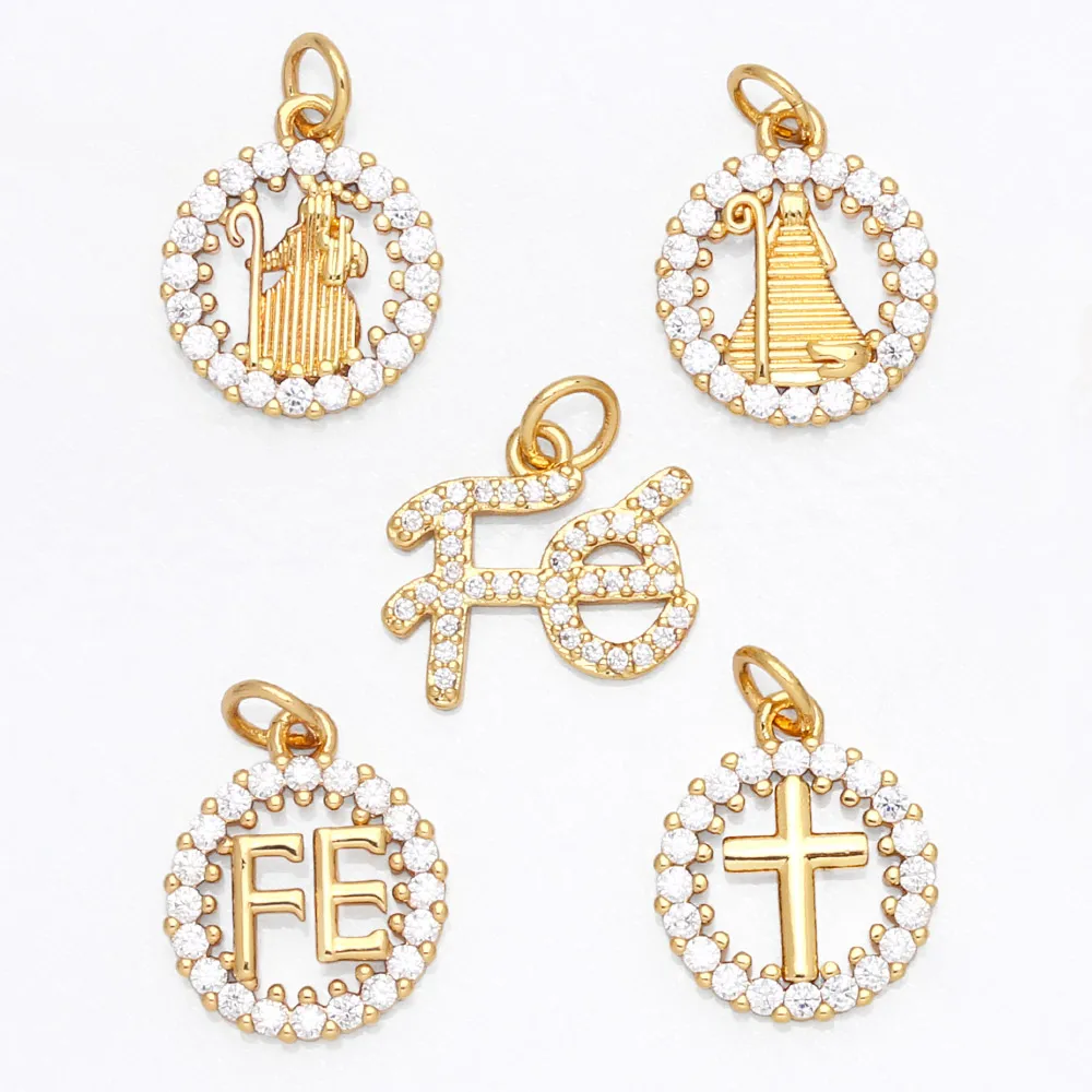 OCESRIO Virgin Mary Charms for Necklace Earrings Gold Plated Copper CZ Cross FE Handmade Jewelry Making Supplies DIY chma151