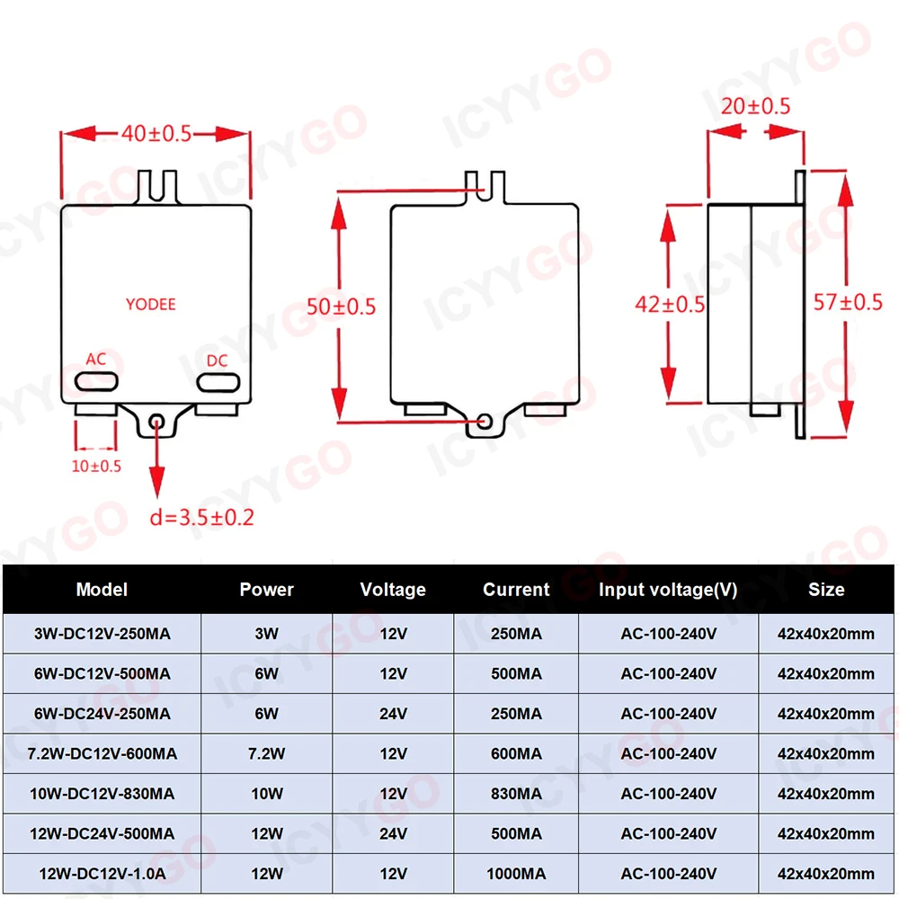 3w 6 10 12 dc12v 24v transformador de iluminação 250ma 500ma 830ma 600ma driver adequado para faixa de luz led 3528 5050 fonte de alimentação