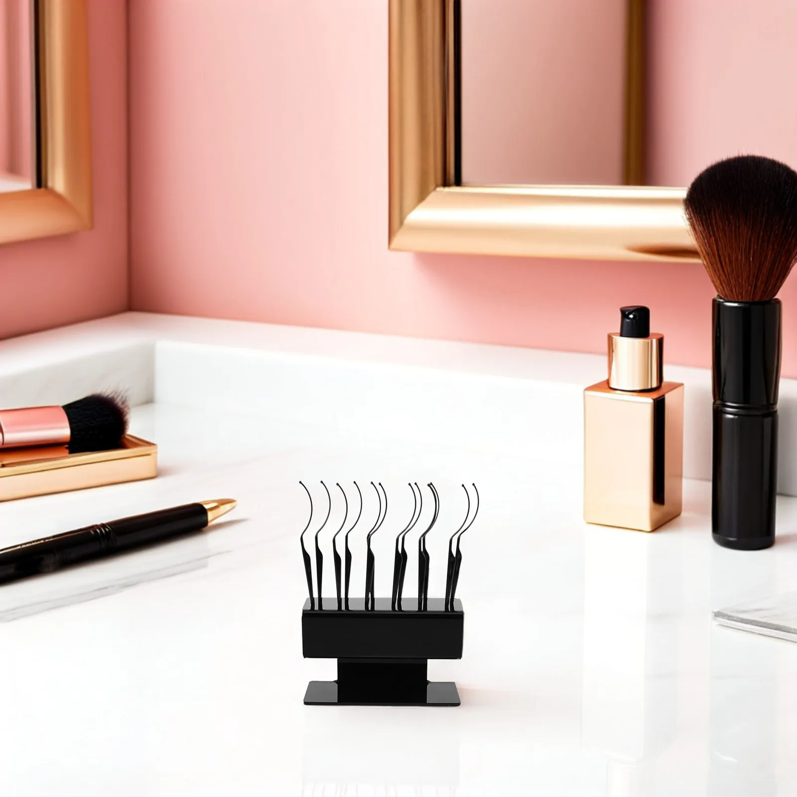 1Set Sturdy Black Eyelash Display Rack False Lash Organizer Stand for Eyelash Extension Tools Lash Storage Holder with 12 Curved