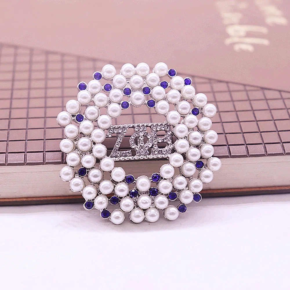 Pearl Blue Soror Group Letters Zeta Phi Beta Brooch ZPB Pin Jewelry