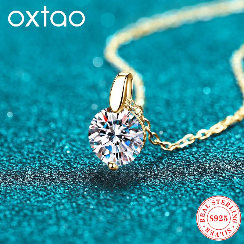 

OXTAO Moissanite Diamond Pendant Necklace 1ct D Color For Women 925 Sterling Plated 18k White Gold Necklaces Jewelry Wholesale