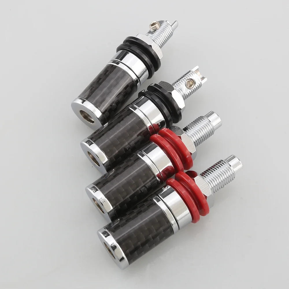 4Pcs Carbon Fiber Terminal Binding Post Gold/Rhodium Plated Banana Jack Connector CF45G/R AMP Banana Plug Socket Terminal