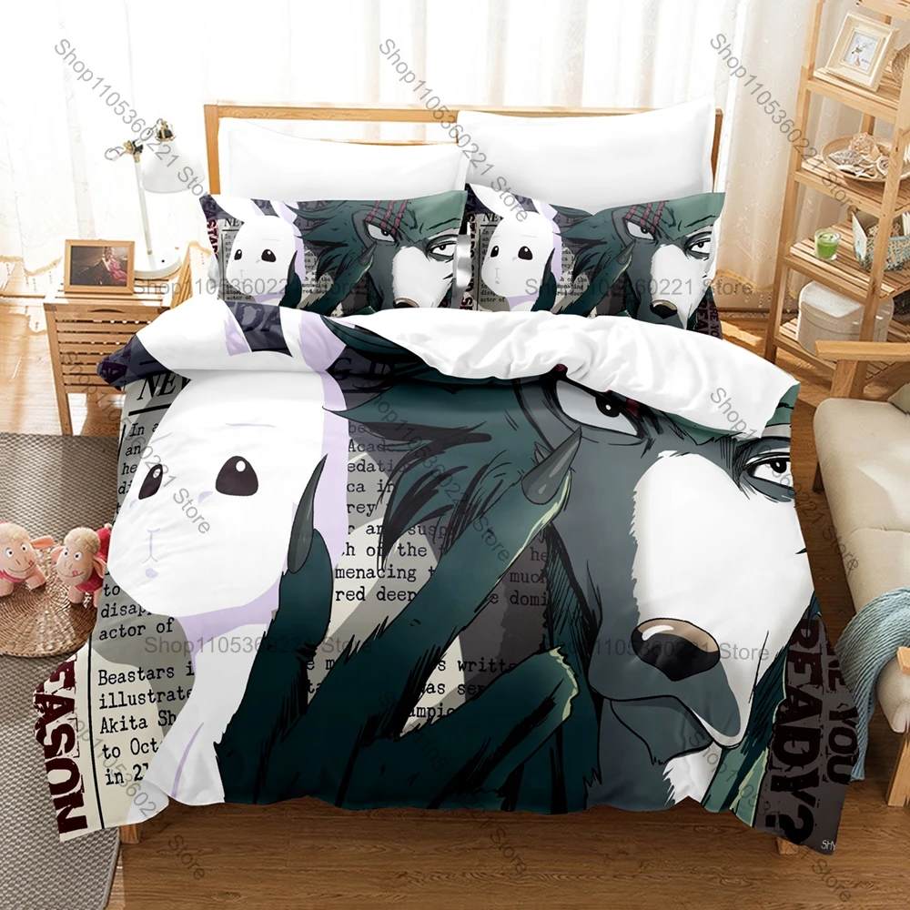 

Kpop Beastars 3 Pieces Duvet Cover Set Cute Cartoon Bed Set Soft Microfiber Bedding with Pillowcases for Fans Gift