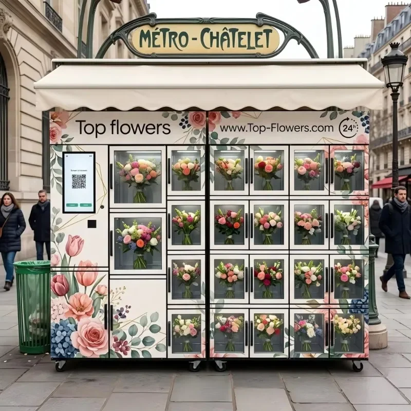 24-Locker Fresh Flower Vending Machine Compressor Cooling Unmanned Smart Retail Touch Screen Multiple Payment Options