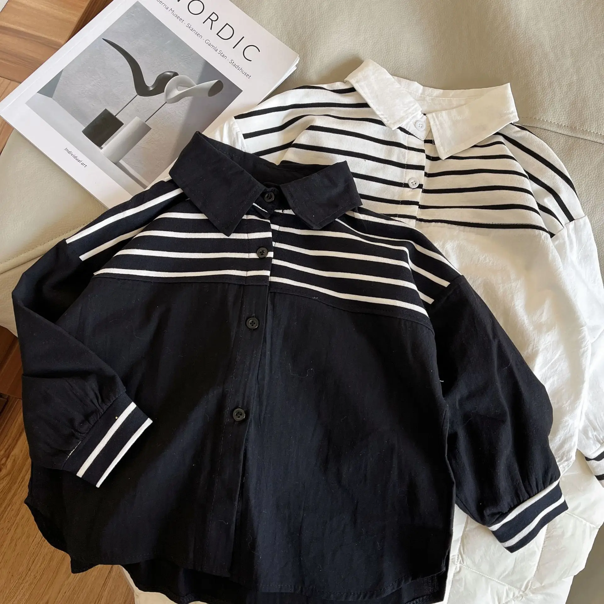 2024 Spring Autumn Boys Casual Long Sleeve Blouse Baby Kids Children Shirt Two Colors