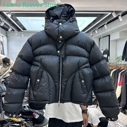 Parka com capuz monocromático masculino com zíper, casacos acolchoados, jaquetas quentes de inverno, casaco à prova de vento, High Street, Niche Design, alta qualidade