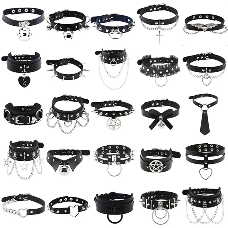 

1Pc Harajuku Sexy Heart Rivets PU Leather Black Goth Punk Choker For Y2K Girls DIY Goth Star Pentagram Chunky Necklaces Jewelry