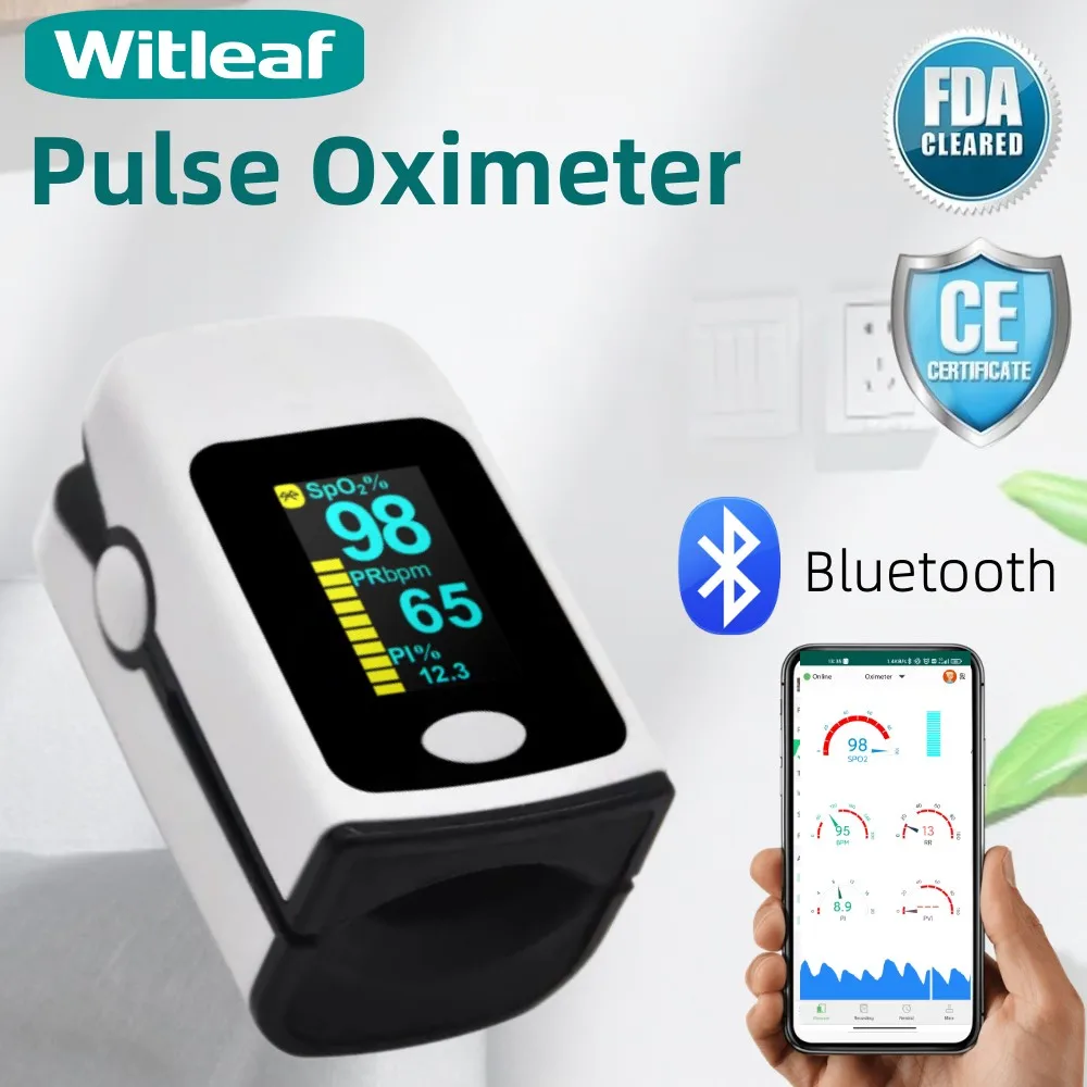 

Witleaf Medical Finger Pulse Oximeter Bluetooth Blood Oxygen Saturation Meter Heart Rate OLED Oximetro De Dedo Monitor SPO2 PI