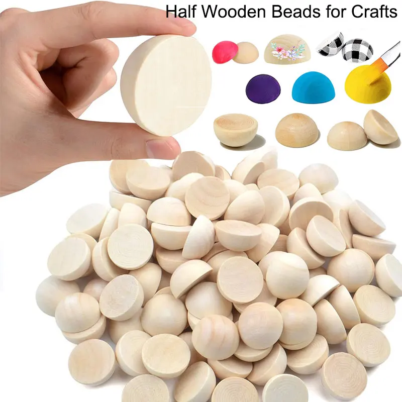 5-100Pcs Half Wooden Beads 10-30mm Mini Split Wood Balls Unfinished Half Round Wood Beads Hemisphere Wood Crafts Ball for Craft