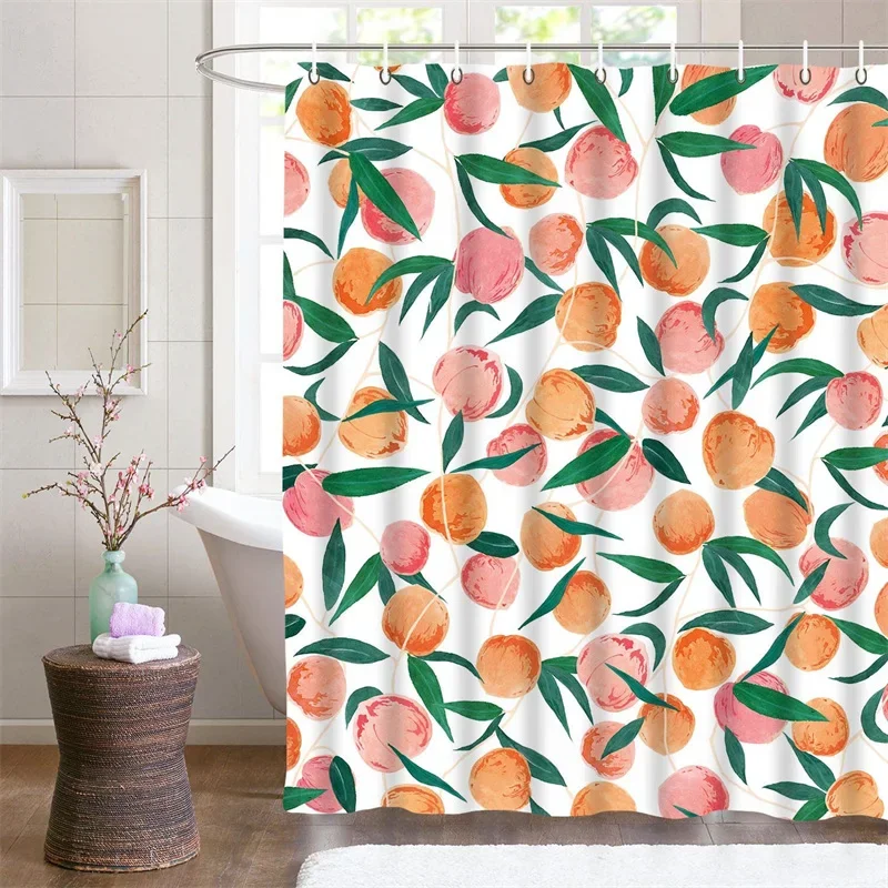 1pc Orange Peach Lemon Fruit Theme Shower Curtain,Bathroom Partition Curtain,Printed Polyester Fabric Bath Curtain,Home Curtain