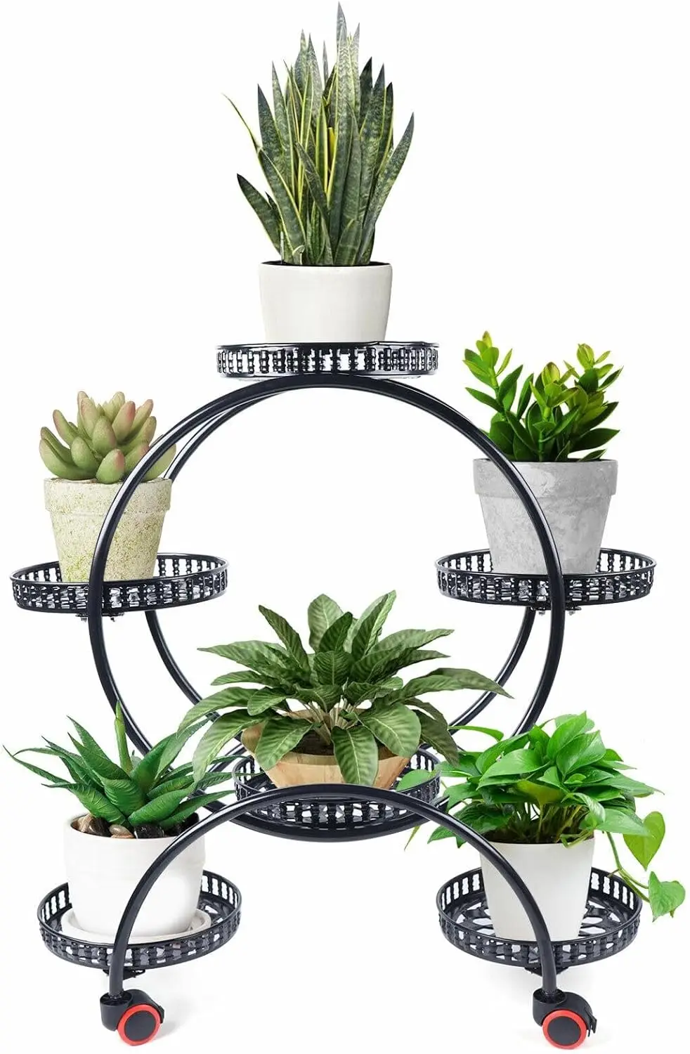 Support pour plantes, chariot, étagère à fleurs en fer avec six niveaux et quatre roues pour usage intérieur et extérieur