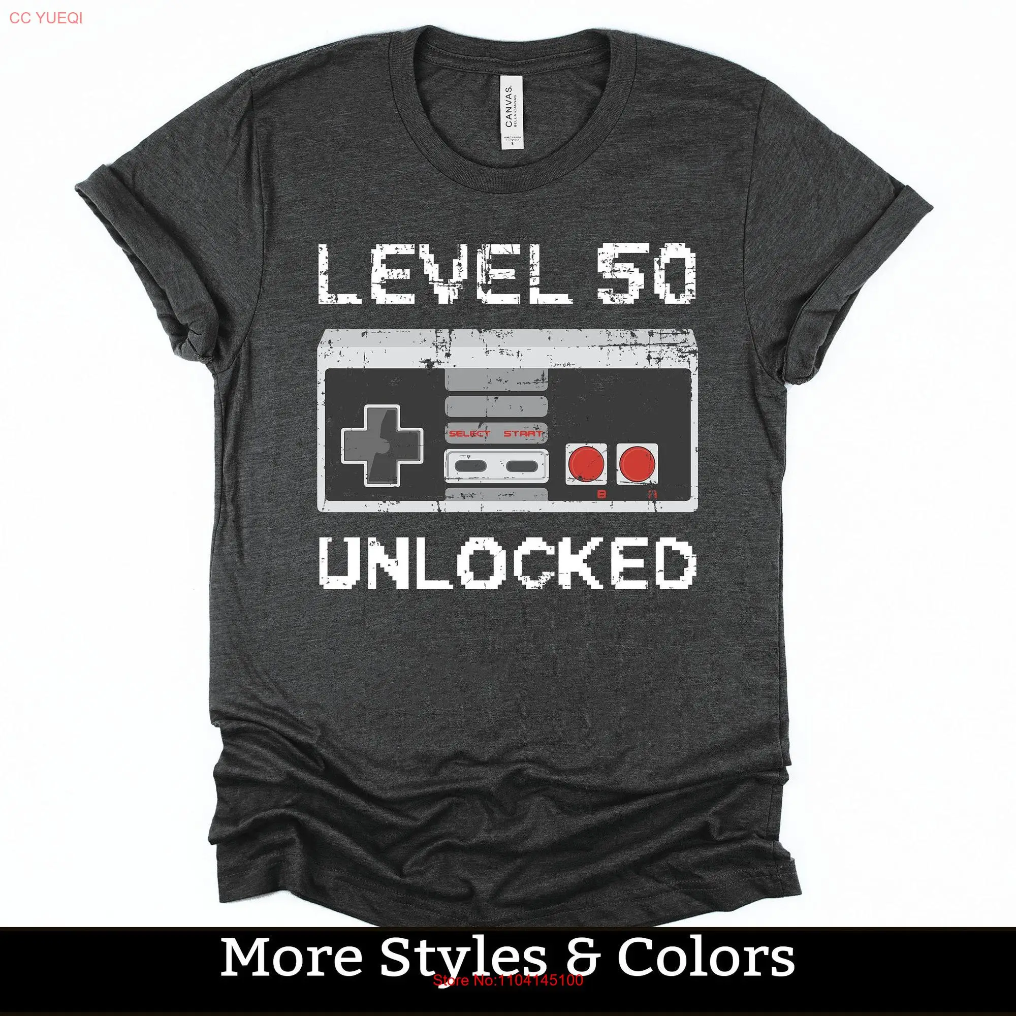 50th Birthday For Men Him 50 T Shirt Women Level Unlocked Bday Gamer Party long or short sleeves