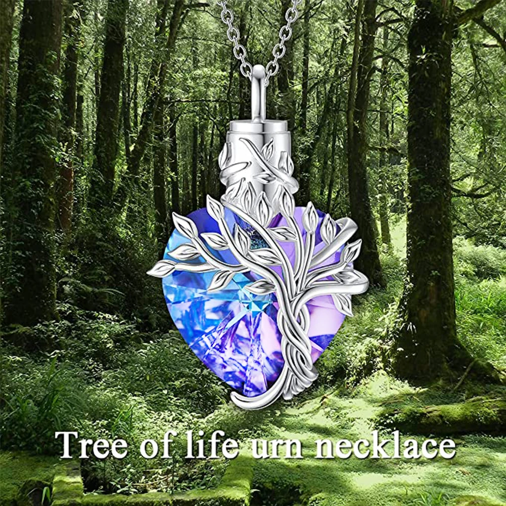 Cremation Jewelry Tree of Life Heart Urn Necklace for Men Women Keepsake Urn Memorial Ash Jewelry Gifts Urn Pendant Ashes Holder