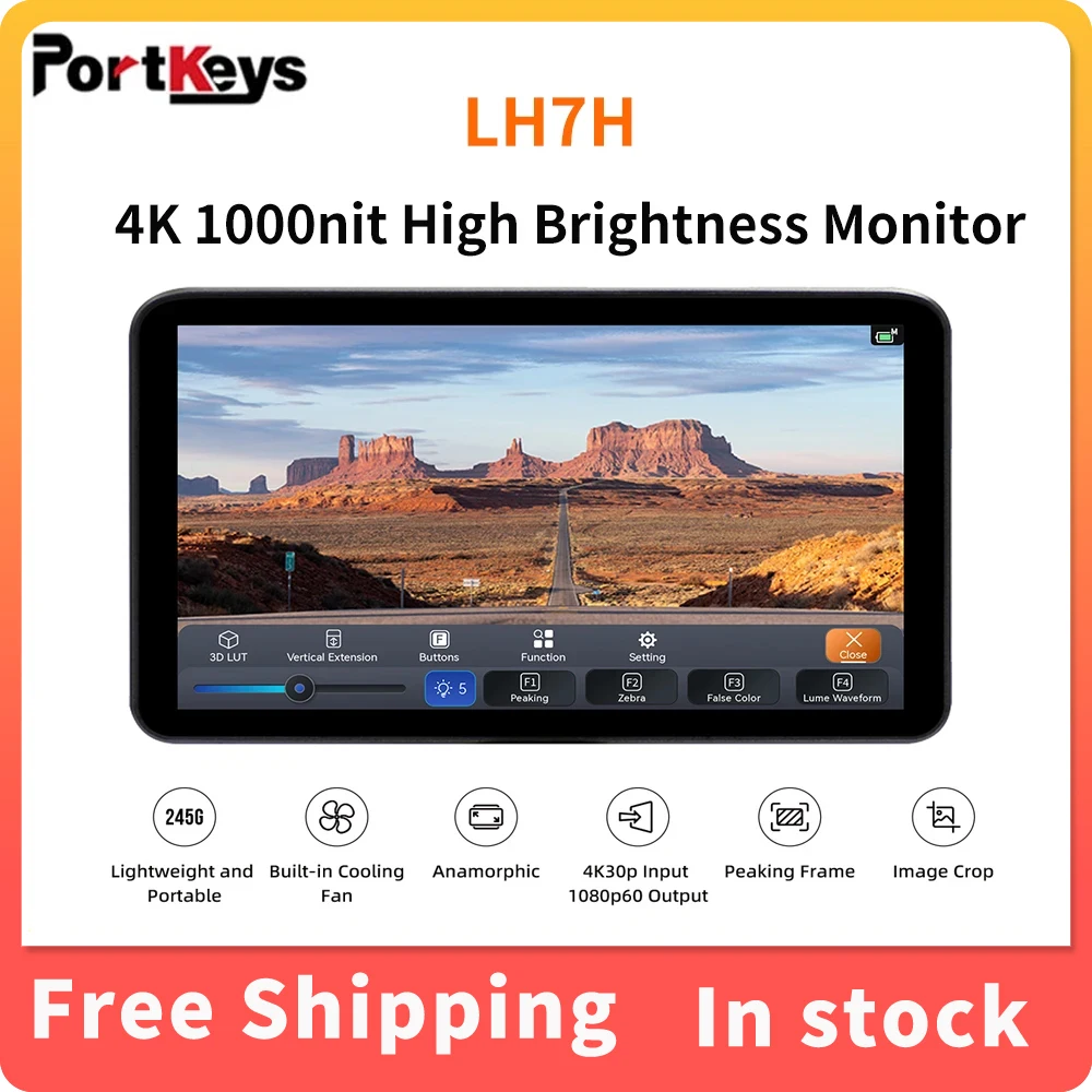 

Portkeys LH7H 7'' 4K 1000nit High Brightness Lightweight Portable Monitor with 3D Lut HDMI Output For DSLR Camera