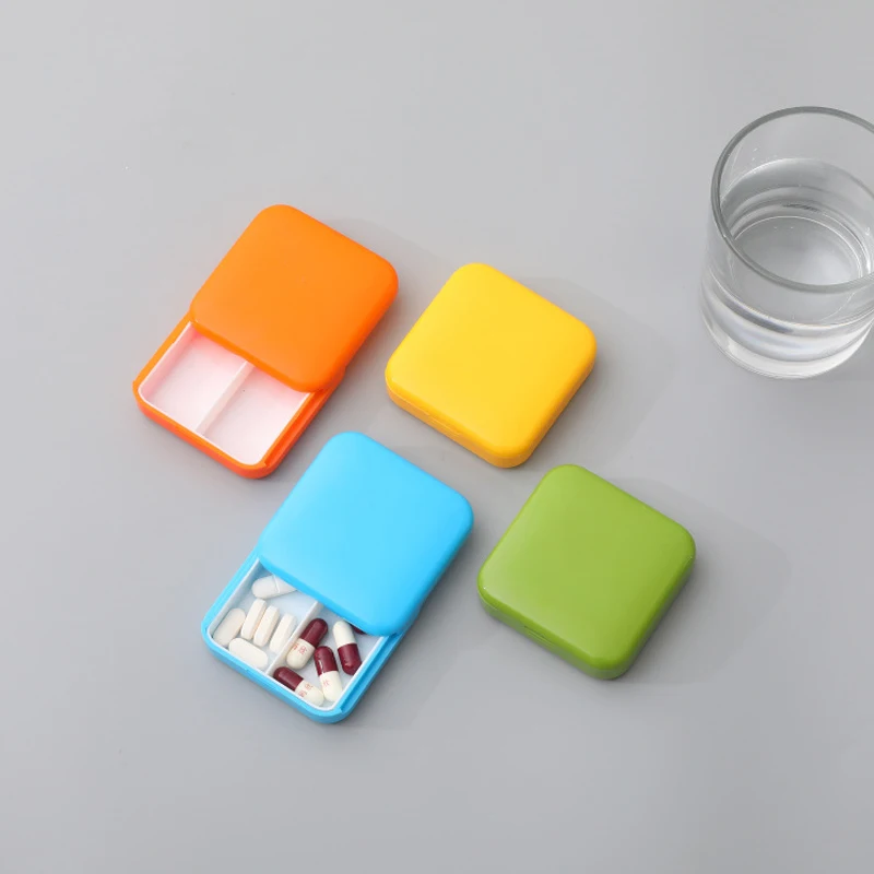 Portable Push-Pull Pill Box Square Pill Cases Mini Two-Compartment Plastic Tablet Holder Container Dust-Proof Storage Box